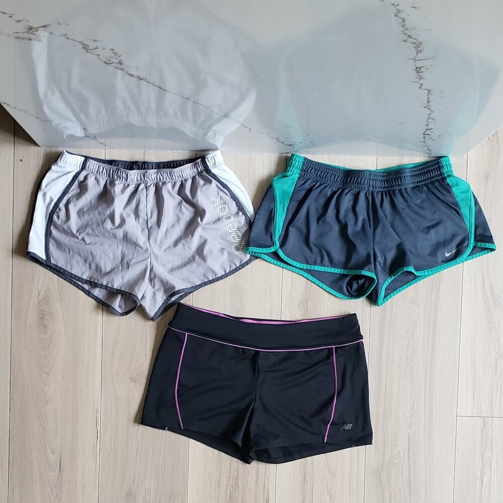 Athletic Shorts Lot Womens M Nike Reebok New Balance Sport Running Set of 3